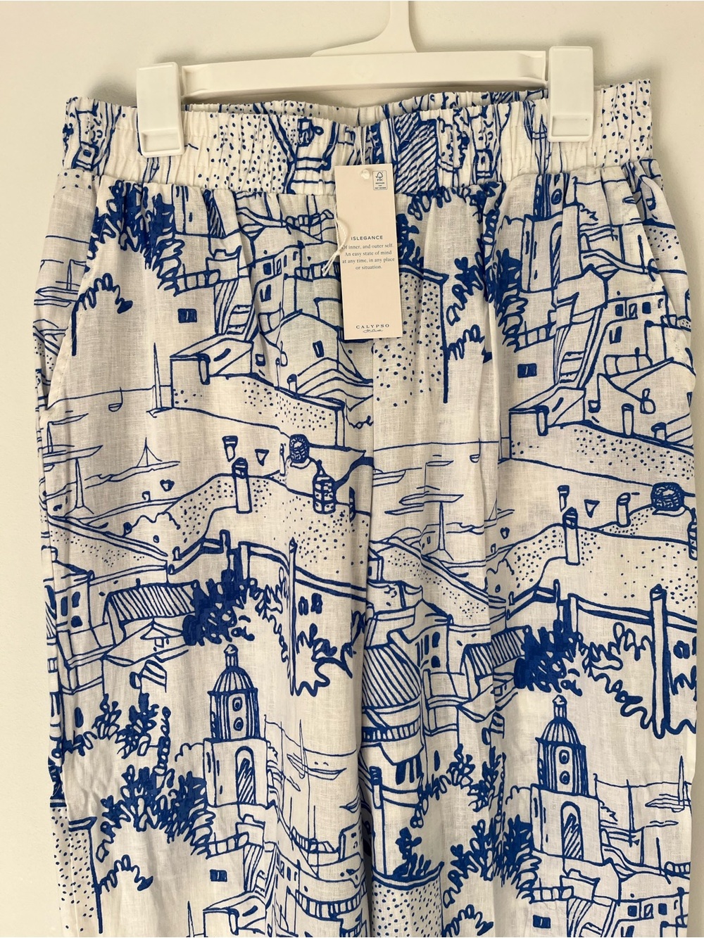 Calypso St. Barth White and Blue nautical print wide leg pants - Picture 3 of 4
